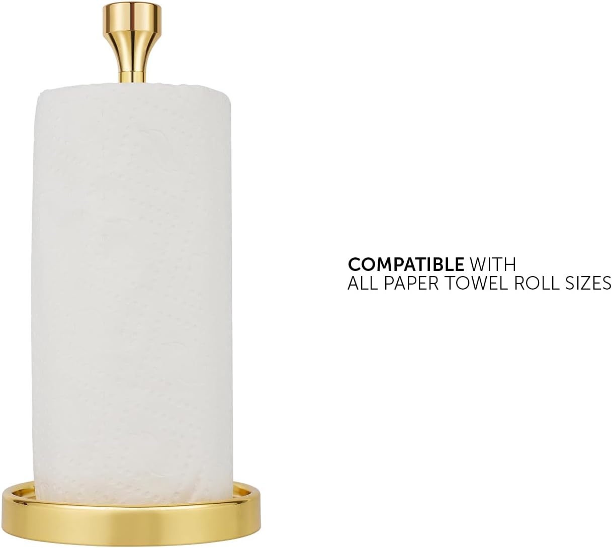 Ivilon Countertop Paper Towel Holder - Modern Bell End Minimalist Design - Color Gold Polished