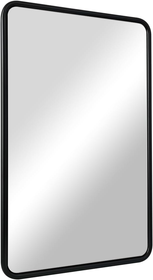 ANDY STAR Bathroom Mirror, 24x36 Inch Stainless Steel Metal Frame Black Rectangle Bathroom Mirror for Over Sink, Modern Rounded Corner Black Vanity Mirrors for Wall, Hangs Horizontally or Vertically
