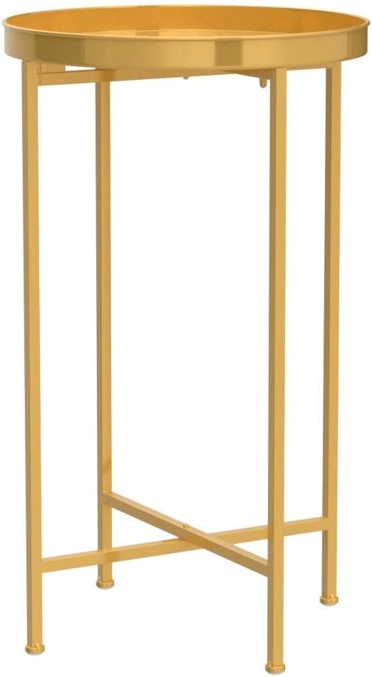 HollyHOME Small Round Metal Waterproof End Table, Accent Indoor&Outdoor Side Table, Sofa Table for Living Room, Anti-Rust Decorative Plant Stand, (D) 14.5" x (H) 25", Golden