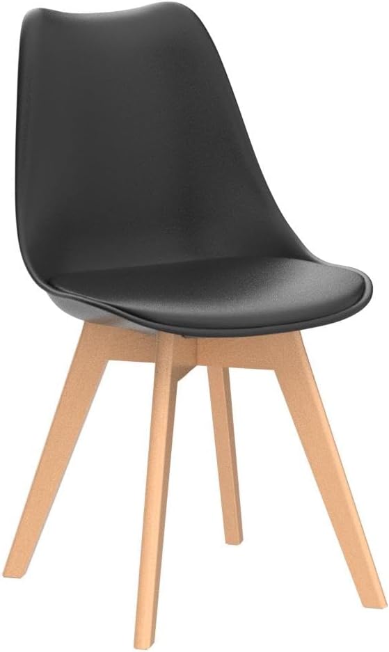 OLIXIS Dining Chairs Set of 4 Mid-Century Modern Dinning Chairs, Living Room Bedroom Outdoor Lounge Chair PU Leather Cushion and Wood Legs, Black