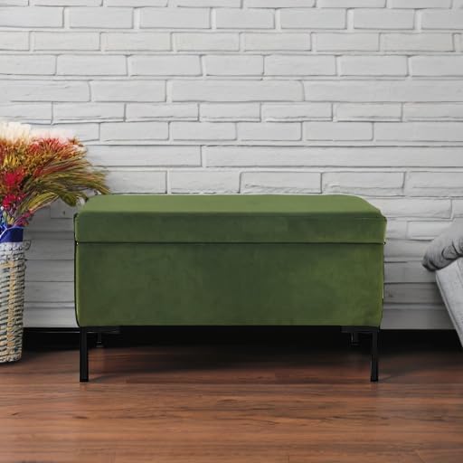 HomePop Upholstered Storage Bench with Metal Leg Home Décor|Bench with Storage for Living Room & Entryway - Blush Green