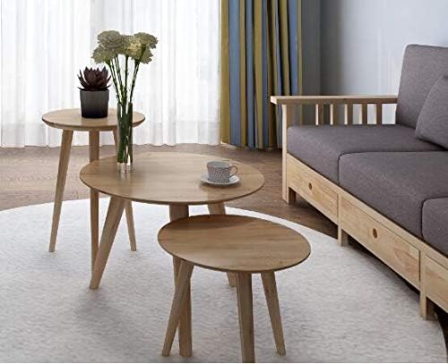 WoodShine Side Table Small Round Solid Wood Sofa Table End Tables Accent Nesting Coffee Table Natural(H:22inch)
