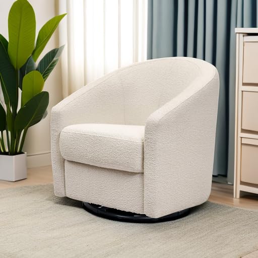 Babyletto Madison Swivel Glider in Polyester Ivory Boucle, Greenguard Gold and CertiPUR-US Certified