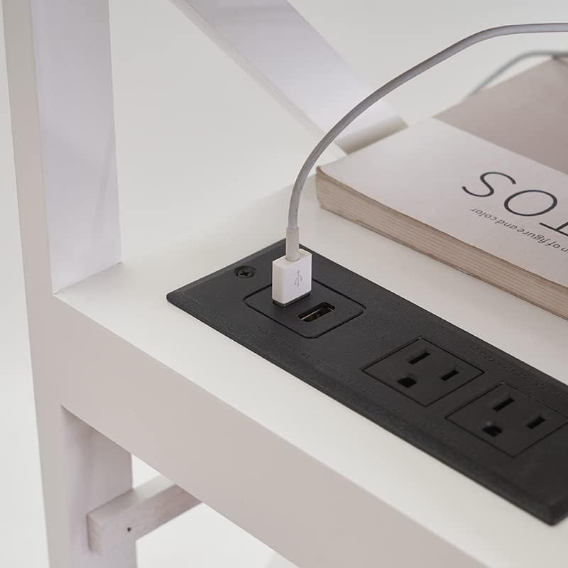 Fully Assembled Narrow Side Table with Charging Station, No Assembly Narrow Nightstand with USB Ports, Pre Assembled Skinny End Table with Outlets for Living Room, Bedroom-White