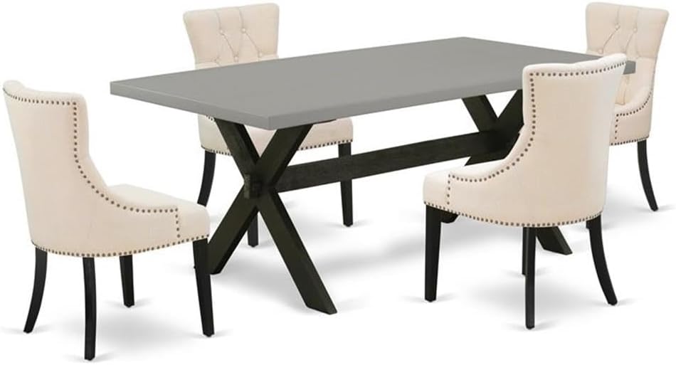 East West Furniture X697FR102-5 5 Piece Kitchen Table Set for 4 Includes a Rectangle Dining Room Table with X-Legs and 4 Light Beige Linen Fabric Upholstered Chairs, 40x72 Inch, Multi-Color