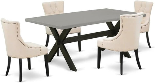 East West Furniture X697FR102-5 5 Piece Kitchen Table Set for 4 Includes a Rectangle Dining Room Table with X-Legs and 4 Light Beige Linen Fabric Upholstered Chairs, 40x72 Inch, Multi-Color