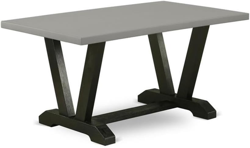 East West Furniture V696VE650-6 6 Piece Dining Set Contains a Rectangle Dining Room Table with V-Legs and 4 Dark Gotham Linen Fabric Upholstered Chairs with a Bench, 36x60 Inch, Multi-Color