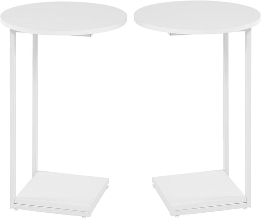 HDANI C Shaped End Table Set of 2,Couch Side Table That Slide Under,C Table End Table for Livingroom,Bedroom, Office (White)