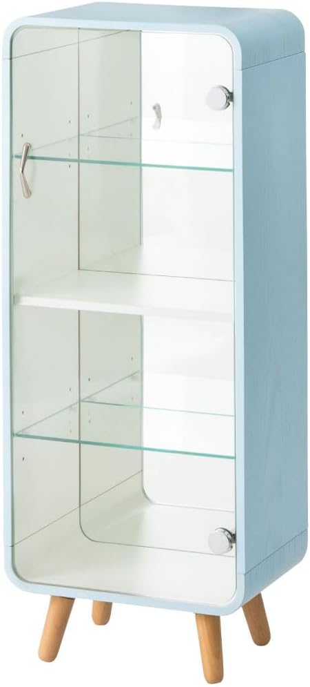 PaletteLife Figurine-Case, 4 Tiers, Blue, Collection-Case, Mirror-Backboard, Woodgrain, BLT-612BL