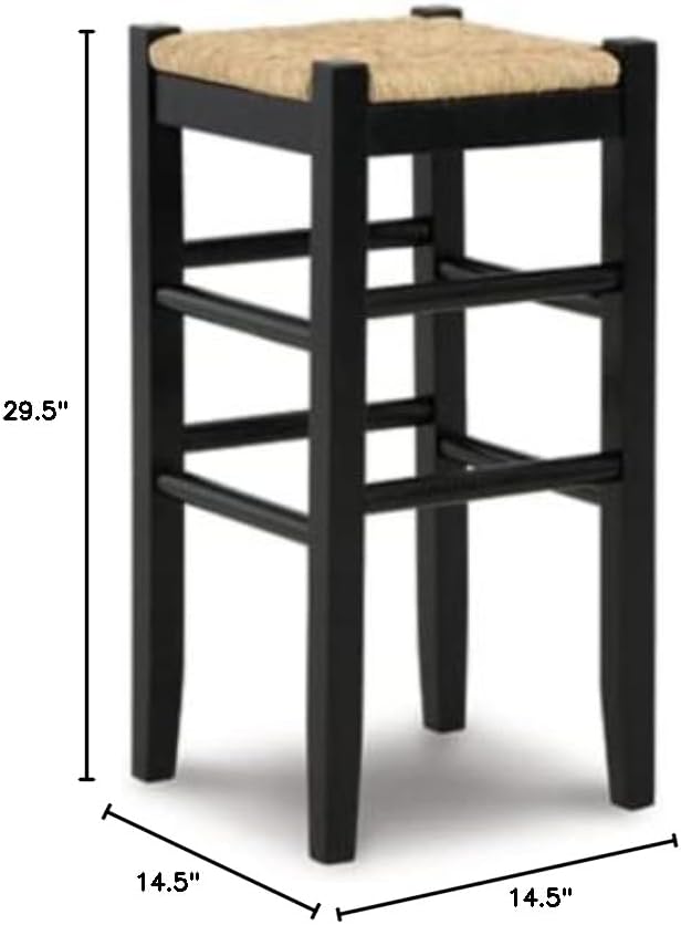 Signature Design by Ashley Mirimyn Farmhouse 29.5" Bar Height Bar Stool with Woven Wicker Seats, 2 Count, Black & Light Brown