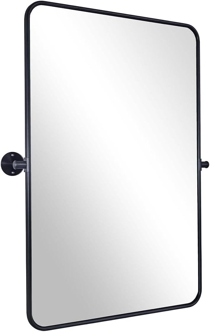 ANDY STAR Pivot Mirror, 22" x 30" Black Tilt Mirror for Bathroom with Rounded Corner Tube Metal Frame Design, Black Vanity Rectangle Bathroom Mirror for Over Sink, Hangs Vertically Farmhouse Style