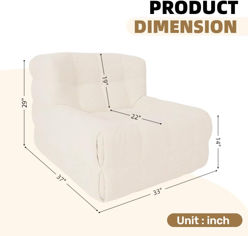 Big Joe Bean Bag Chair - Memory Foam Bean Bag Chair for Adults, Comfy High-Resilience Single Sofa, Small Space Floor Chair, Chaise Lounge for Living Room, Bedroom (Beige, Square)