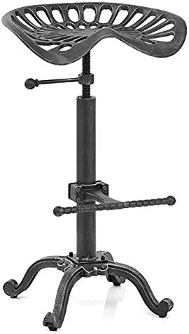 LOKKHAN Rustic Industrial Bar Stool - Cast Iron Tractor Seat 19.7" to 26.8" Counter Height Adjustable Swivel Farmhouse Breakfast Chairs - Metal Design - Perfect for Kitchen, Dining Room, and Home Bar