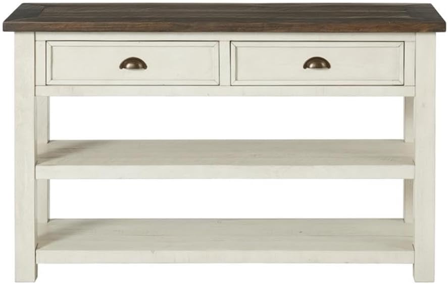 Martin Svensson Home Solid Wood Sofa Console Table, Cream White with Brown Top