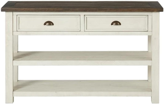 Martin Svensson Home Solid Wood Sofa Console Table, Cream White with Brown Top