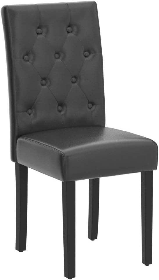 Yaheetech Dining Chairs Set of 4 Modern Style Faux Leather Dining Room Chairs with Solid Wood Legs and Button Tufted Padded for Home Kitchen, Gray
