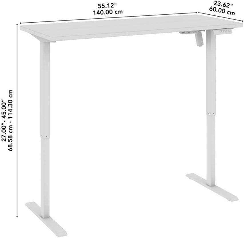 Bush Furniture Energize 55W x 24D Electric Height Adjustable Standing Desk in Basic White, Ergonomic Sit-Stand Computer Table for Home Office