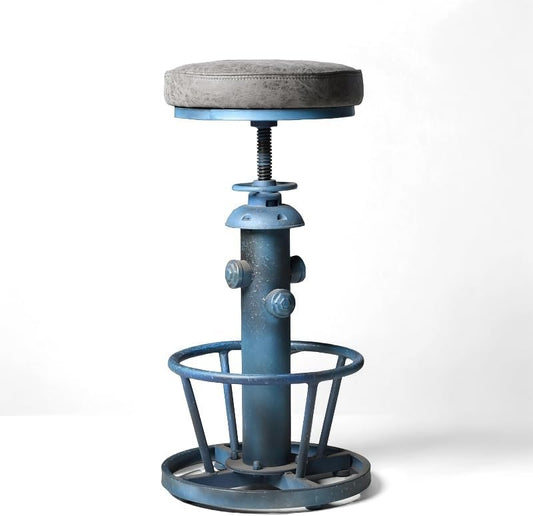 Industrial Bar Stool with Cushioned PU Seat 24.8-30.3inch Height Adjustable Vintage Counter Stools for Kitchen Island Farmhouse Fire Hydrant Design Coffee Chair
