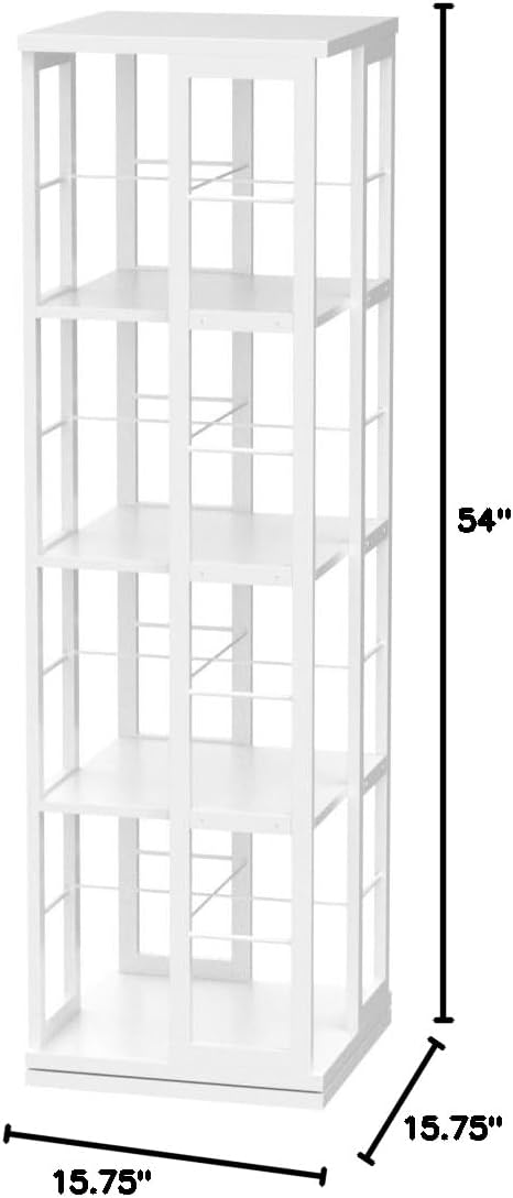 Aheaplus Rotating Bookshelf, 4-Tier Corner Bookshelf, 360 Display Wood Spinning Bookshelf, Floor Standing Bookcase Narrow Shelf Revolving Organizer Storage Rack for Small Space, Study Room, White