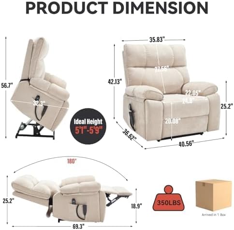 Dual Motor Power Lift Recliner Chair, 8 Positions Vibration Massage Recliner Chair, Chenille Fabric Recliner with Cup Holder, Vibration Massage and Lumbar Heating for Adults and Elderly, Beige