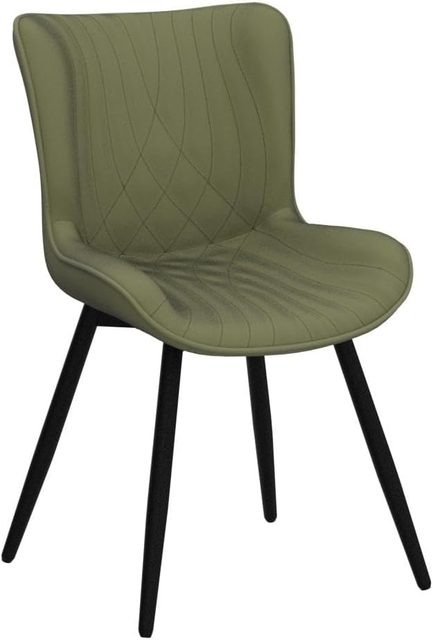 YOUTASTE Dining Chairs Set of 2 Upholstered Mid Century Modern Kitchen & Dining Room Chairs Armless Faux Leather Accent Chair with Padded Back Metal Legs for Bedroom Vanity Lounge, Olive Green