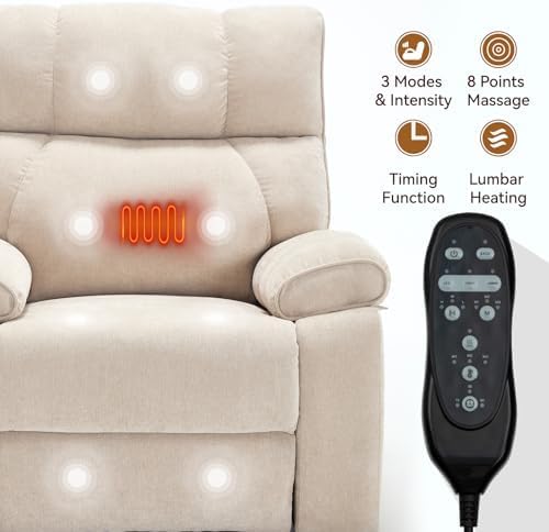 Dual Motor Power Lift Recliner Chair, 8 Positions Vibration Massage Recliner Chair, Chenille Fabric Recliner with Cup Holder, Vibration Massage and Lumbar Heating for Adults and Elderly, Beige