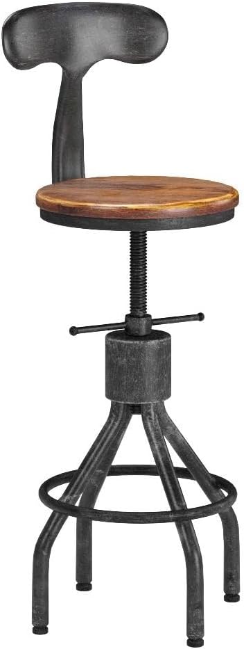 LOKKHAN Set of 2 Rustic Industrial Bar Stool-24-30 Adjustable Metal Swivel Wooden Top Barstools-Counter Height Extra Tall Bar Height-Vintage Farmhouse Kitchen Breakfast Cafe Stool-with Backrest
