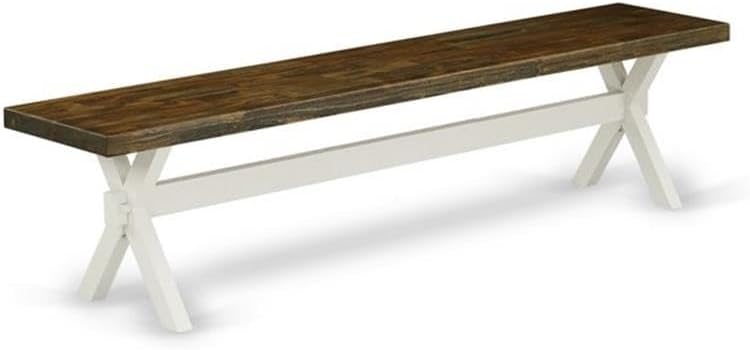 East West Furniture X077EN206-6 6 Piece Dining Table Set Contains a Rectangle Kitchen Table with X-Legs and 4 Dark Shitake Linen Fabric Parson Chairs with a Bench, 40x72 Inch, Multi-Color