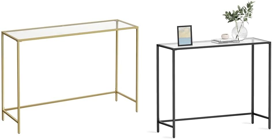 VASAGLE Console Tables Bundle - 47.2" Gold Metal and Glass Table and 39.4" Black Metal and Glass Table