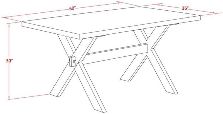 East West Furniture X676DR124-6 6 Piece Kitchen Table Set Contains a Rectangle Dining Table with X-Legs and 4 Black Color Linen Fabric Parson Chairs with a Bench, 36x60 Inch, Multi-Color