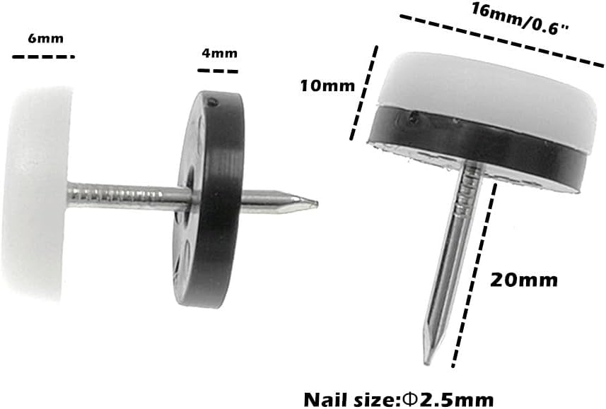 ALIMITOPIA 40pcs Furniture Glide Nail-in Thickened Nylon Chair Glide Slider Furniture Pad Floor Protector for Wooden Furniture Chair Tables Leg Feet(Φ16mm or 0.6";White)