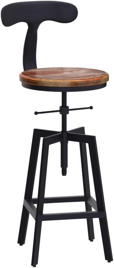 Diwhy Industrial Bar Stools,Kitchen Dining Chair,Wood Top Stool,Adjustable Height Swivel Counter Height Bar Chair with Metal Backrest,Black,Fully Welded Set of 2 (Brown Wooden Top with Iron Backrest)