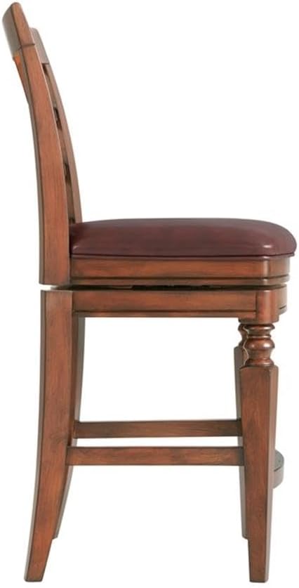 Napa Counter Height Stool with Back, Mahogany - Elegant Trellis Back Design, Faux Leather Upholstery, Foam-Filled Seat, Steel Memory Return Swivel, Seat Height 26 in, Footrest at 6 3/4 in.