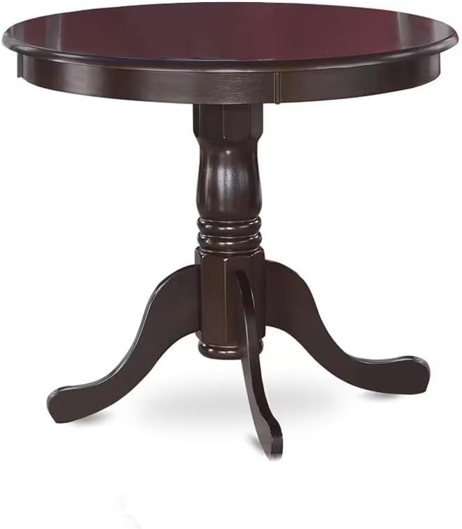 East West Furniture ANDR5-CAP-03 5 Piece Kitchen Table & Chairs Set Includes a Round Dining Room Table with Pedestal and 4 Brown Linen Fabric Parson Dining Chairs, 36x36 Inch, Cappuccino