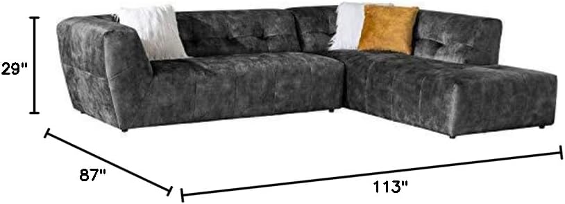 Acanva Luxury Mid-Century Velvet Tufted Low Back Sofa Set L-Shape 2-Piece Living Room Couch, 113" W Right Hand Facing Sectional, Grey