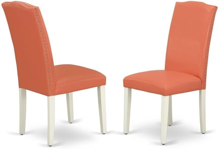 East West Furniture LGEN7-LWH-78 7 Piece Dining Set Consist of a Rectangle Dining Room Table with Butterfly Leaf and 6 Pink Flamingo Faux Leather Upholstered Chairs, 42x84 Inch, Linen White