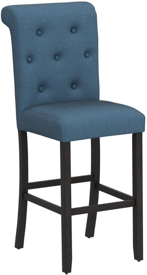 Roundhill Furniture Hendley Solid Wood Tufted Bartools, Set of 2, Blue