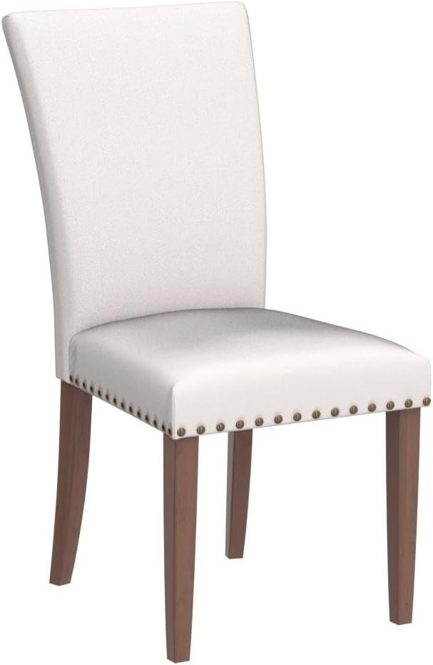 COLAMY Upholstered Parsons Dining Chairs Set of 2, Fabric Dining Room Kitchen Side Chair with Nailhead Trim and Wood Legs - Beige