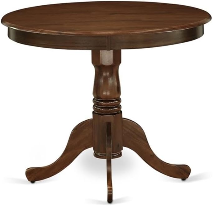 East West Furniture ANDA3-AWA-32 3 Piece Modern Dining Table Set Consists of a Round Kitchen Table with Pedestal and 2 Polyester Fabric Padded Chairs, 36x36 Inch, Antique Walnut