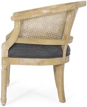 Ball & Cast Accent Chair French Country Lounge Living Room Chairs with Curved Backrest,Cane Webbing Seat w/Upholstered,Seating Furniture for Bedroom,Apartment,Charcoal