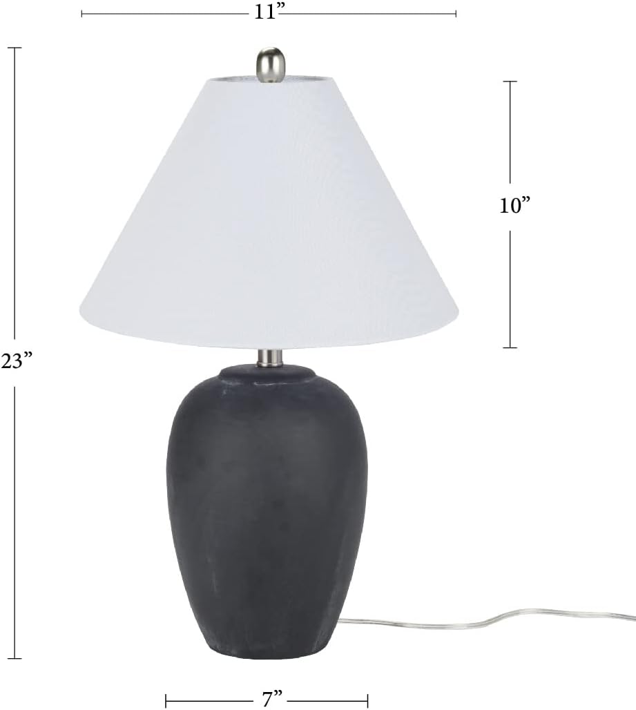 Nourison Home 23" Black Vintage Distressed Ceramic Pot Table Lamp for Bedroom, Living Room, End Table, with White Conical Empire Shade