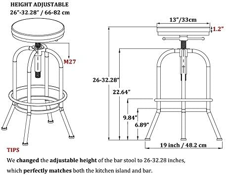 32 inch Vintage Industrial Bar Stool-Metal Wood Swivel Bar Stool-Retro Bar Height Stool-Counter Height Adjustable Kitchen Stools-Set of 2-Extra Tall Pub Height 26-32 Inch,Fully Welded(Black(2pcs))