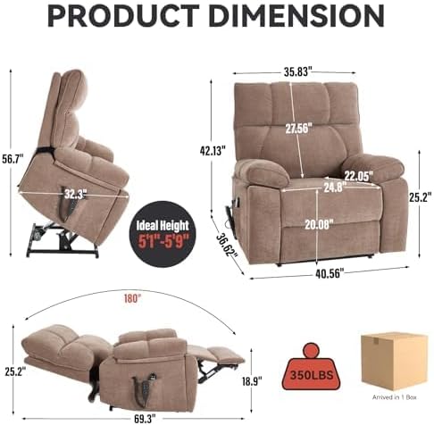 Dual Motor Power Lift Recliner Chair, 8 Positions Vibration Massage Recliner Chair, Chenille Fabric Recliner with Cup Holder, Vibration Massage and Lumbar Heating for Adults and Elderly, Brown
