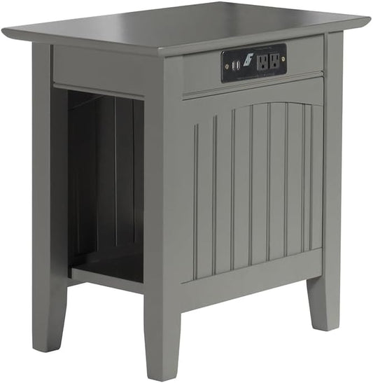 AFI Nantucket Chair Side Table with Built-in Charger in Grey