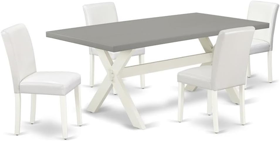 East West Furniture X097AB264-5 5 Piece Dining Room Furniture Set Includes a Rectangle Dining Table with X-Legs and 4 White Faux Leather Upholstered Chairs, 40x72 Inch, Multi-Color