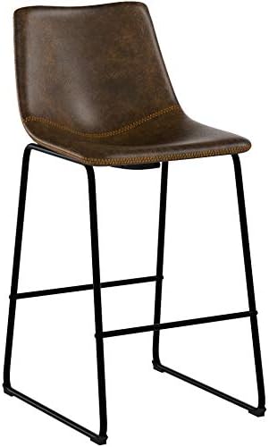 Roundhill Furniture Lotusville Vintage PU Leather Barstools, Antique Brown, Set of 2
