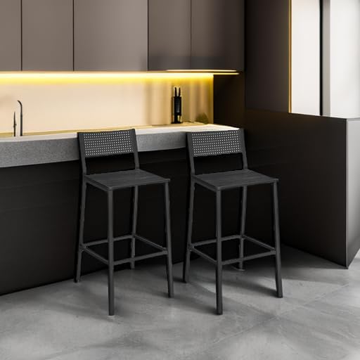 VASAGLE Bar Stool Set of 2, Bar Chairs for Kitchen, Dining Room, Industrial, Charcoal Gray and Black ULBC070B22