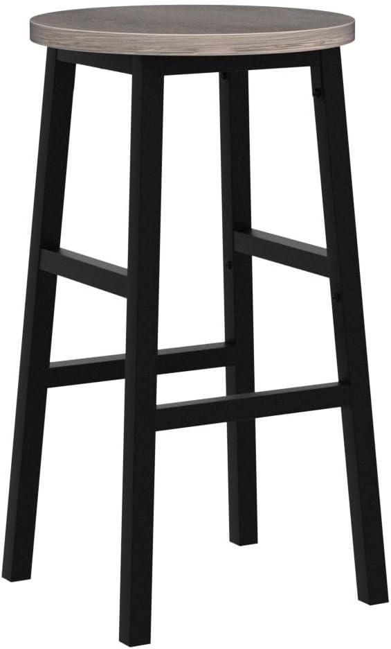 Bar Stools, Set of 2 Round Bar Chairs with Footrest, 24.4 Inch Kitchen Breakfast Bar Chairs, Industrial Bar Stools, Easy Assembly, for Dining Room, Kitchen, Greige BAHG0201Z