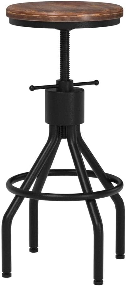 Diwhy Industrial Vintage Kitchen Counter Height Adjustable Bar Stool, Farmhouse French Stylish Kitchen Stool, Swivel Chair, Solid Wood Metal Chiar, Easy Installation, Fully Welded Set of 2 (Black)
