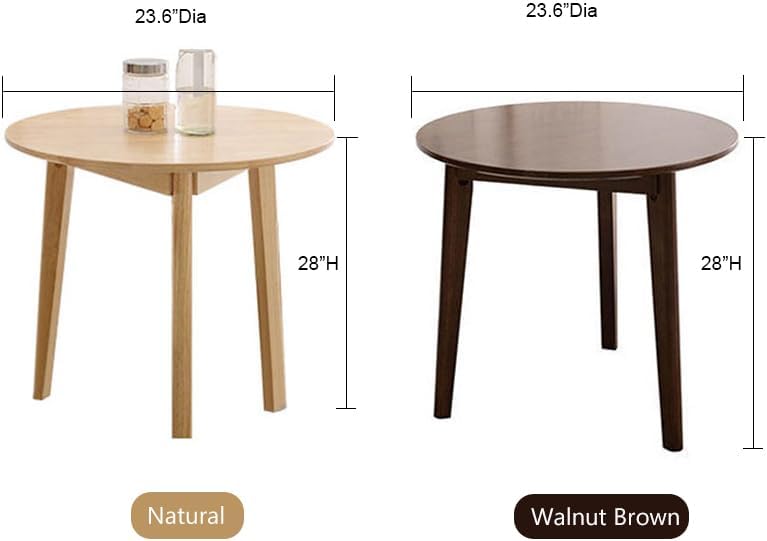 24" Round 3 Legs Casual Dining Table, Walnut Brown Rubberwood Coffee Table End Table Modern Leisure Table Small Dining Room Kitchen Furniture for Small Space